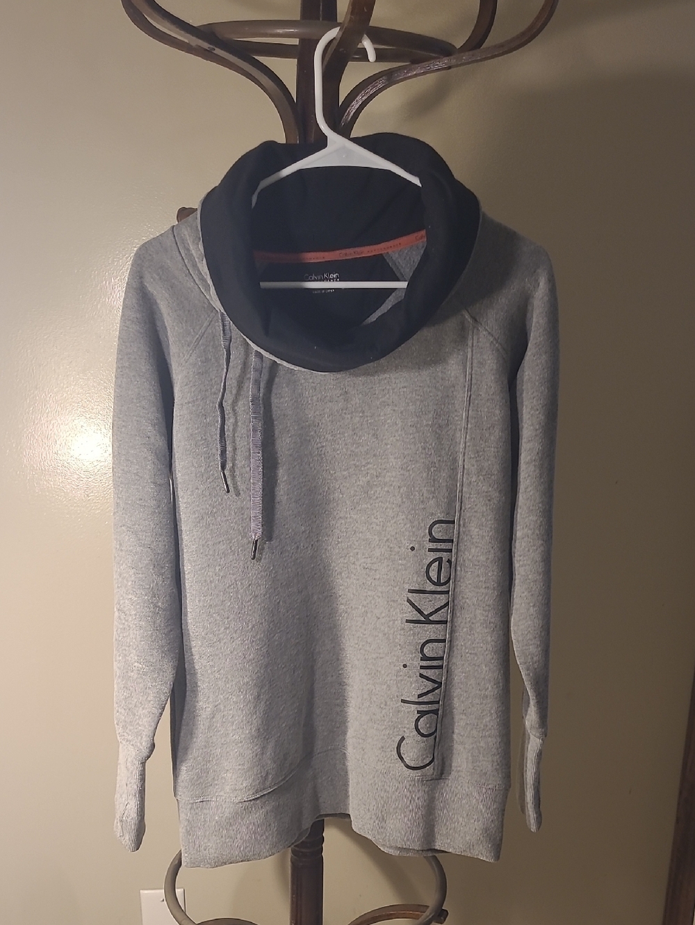 Calvin Klein Light Gray Sweatshirt with Black Funnel Collar